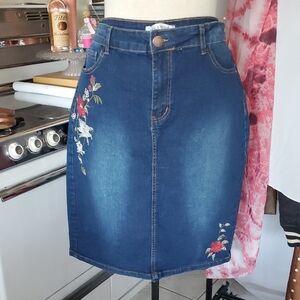 Blue Embellished Pencil Skirt for Work